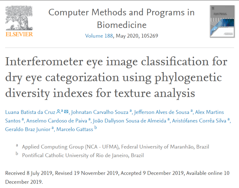 Interferometer eye image classification for dry eye categorization using phylogenetic diversity indexes for texture analysis